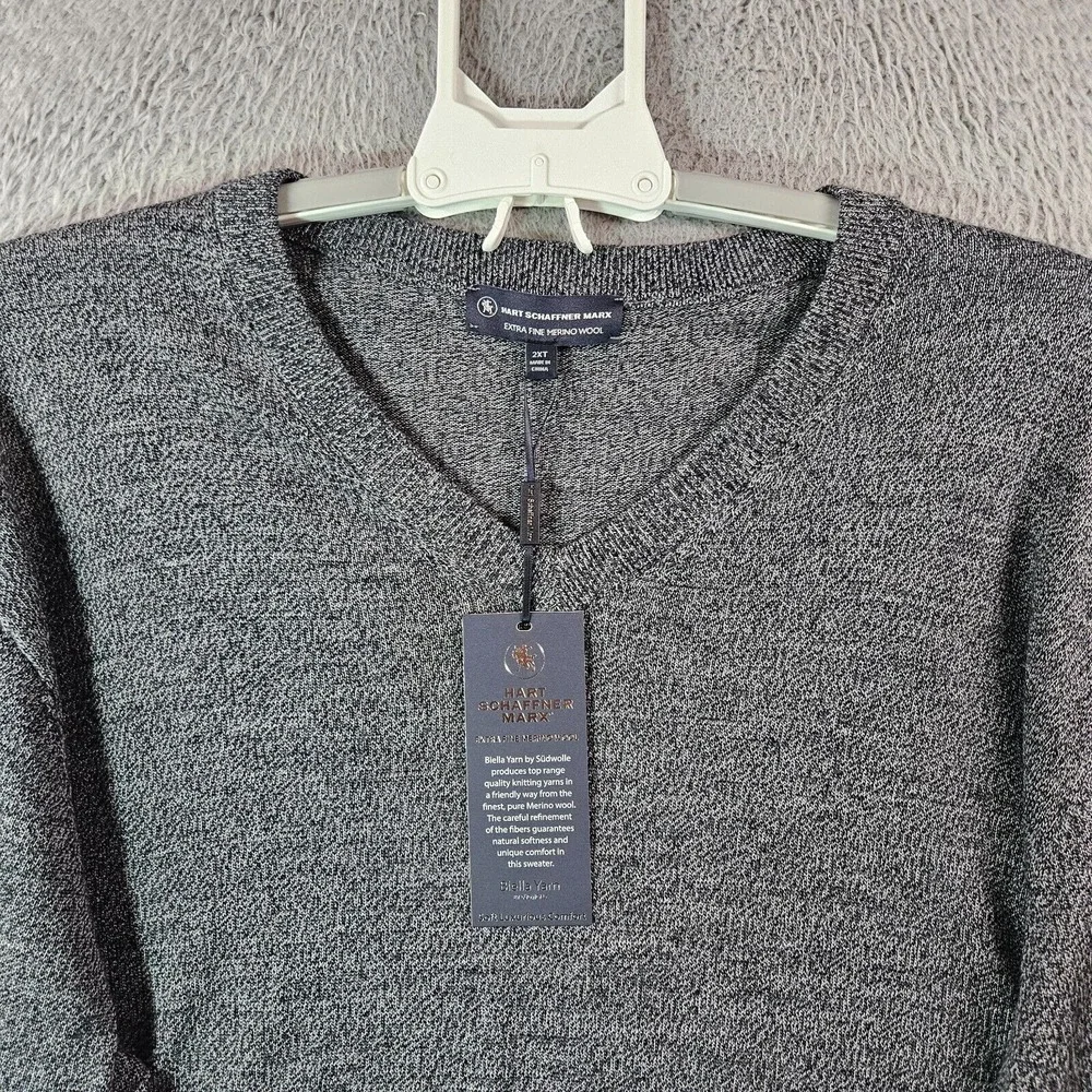$99 NWT Hart Schaffner Marx 2XT 2X Tall Sweater Men Merino Wool‎ V-Neck Gray NEW